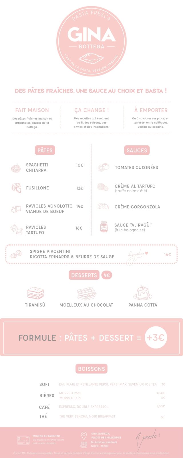 Gina Bottega : le nouveau comptoir italien aux Bassins à Flot 7 Menu Gina Bottega